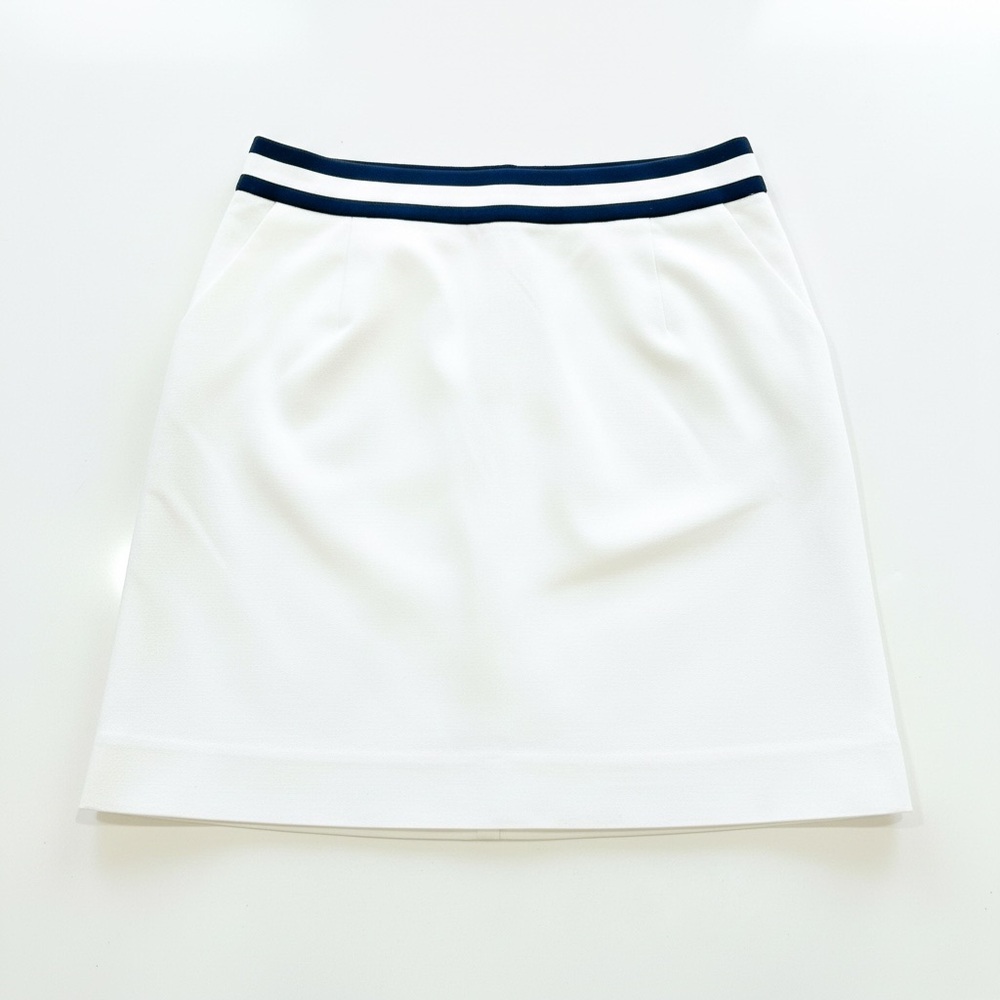 Celine White Cotton A-Line Skirt Navy Stripe Waist Size 40 Preppy Minimalist - Picture 5 of 13
